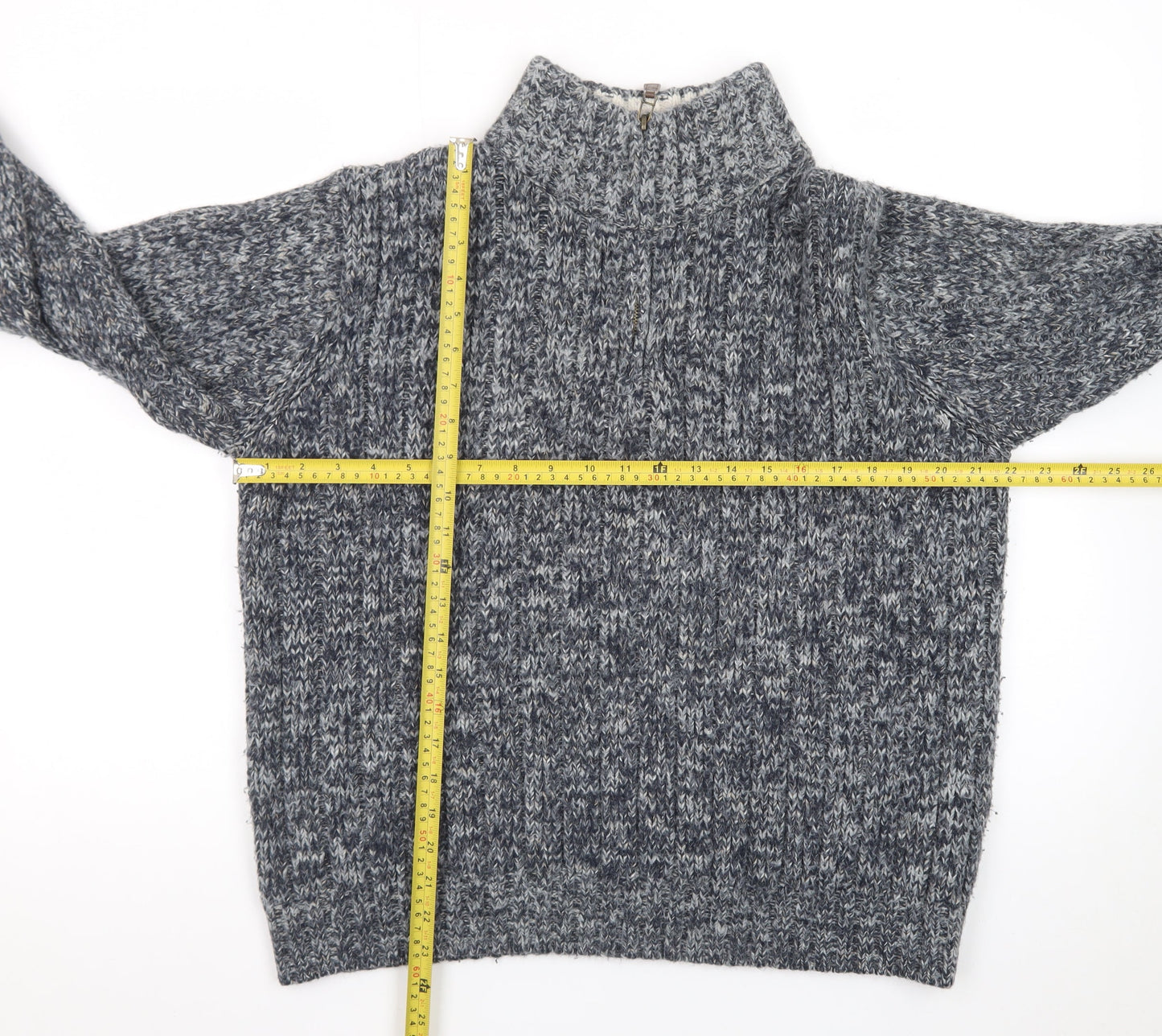 Marks and Spencer Men's Grey Chunky-Knit High Neck Wool Jumper Size M