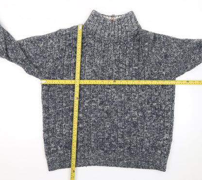 Marks and Spencer Men's Grey Chunky-Knit High Neck Wool Jumper Size M