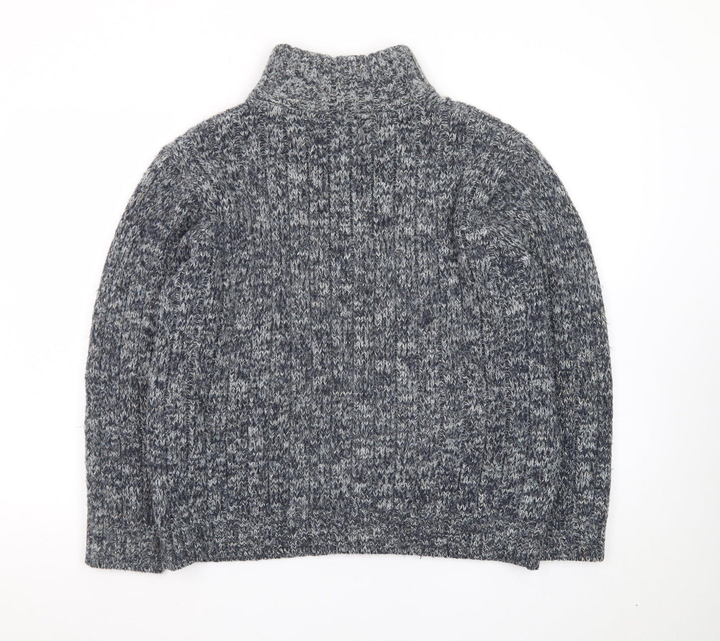 Marks and Spencer Men's Grey Chunky-Knit High Neck Wool Jumper Size M