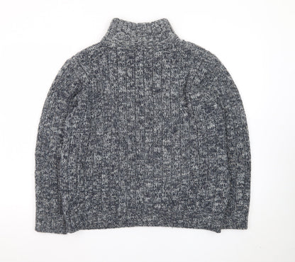 Marks and Spencer Men's Grey Chunky-Knit High Neck Wool Jumper Size M