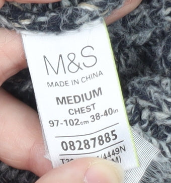 Marks and Spencer Men's Grey Chunky-Knit High Neck Wool Jumper Size M