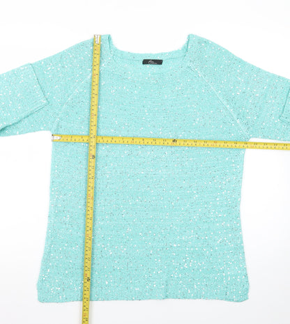 Bm Collection Women's Green Sequin Knit Boat Neck 3/4 Sleeve Jumper M