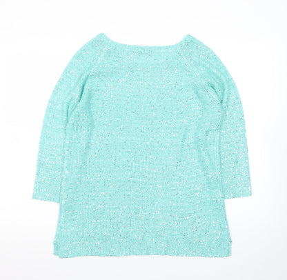 Bm Collection Women's Green Sequin Knit Boat Neck 3/4 Sleeve Jumper M
