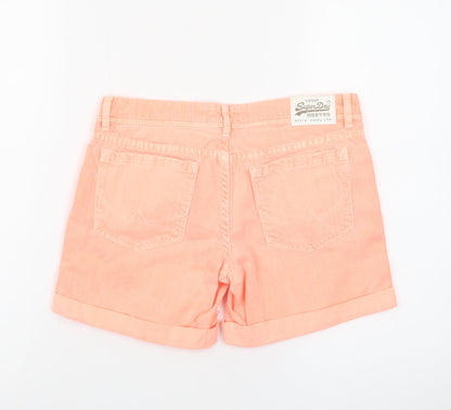 Superdry Womens Orange Chino Denim Shorts Size 24 Slim Fit Summer