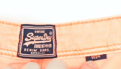 Superdry Womens Orange Chino Denim Shorts Size 24 Slim Fit Summer