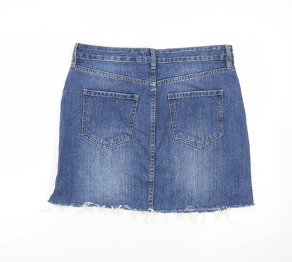 F&F Women’s Blue Denim Short Skirt Size 12 Frayed Hem Casual