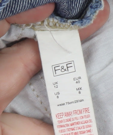 F&F Women’s Blue Denim Short Skirt Size 12 Frayed Hem Casual