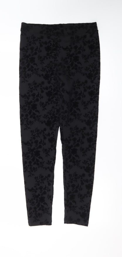 Marks and Spencer Women’s Black Floral Velvet Ankle Leggings Size 10