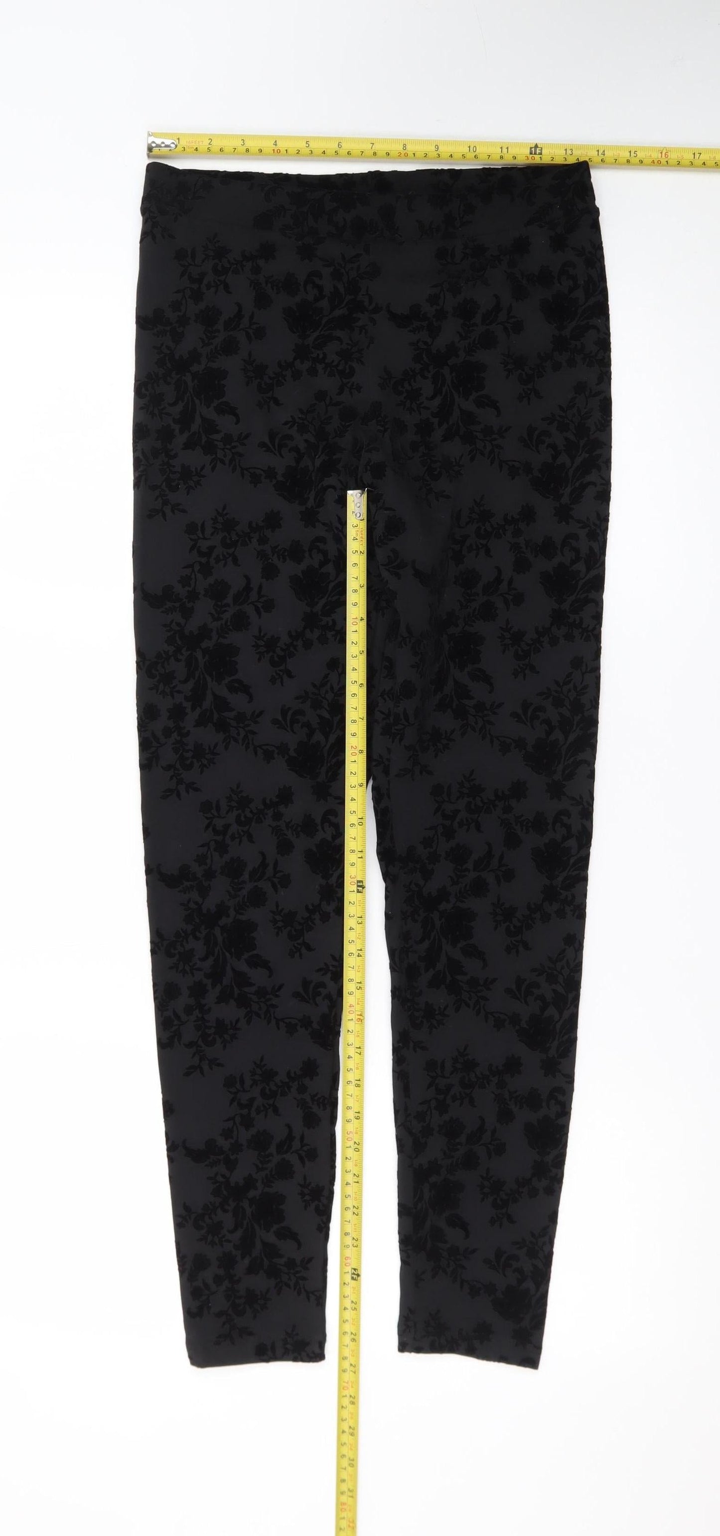 Marks and Spencer Women’s Black Floral Velvet Ankle Leggings Size 10