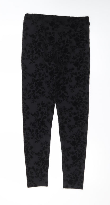 Marks and Spencer Women’s Black Floral Velvet Ankle Leggings Size 10