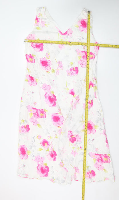 Bonmarché Women’s Multicoloured Floral Linen Blend Sleeveless Shift Dress Size 22
