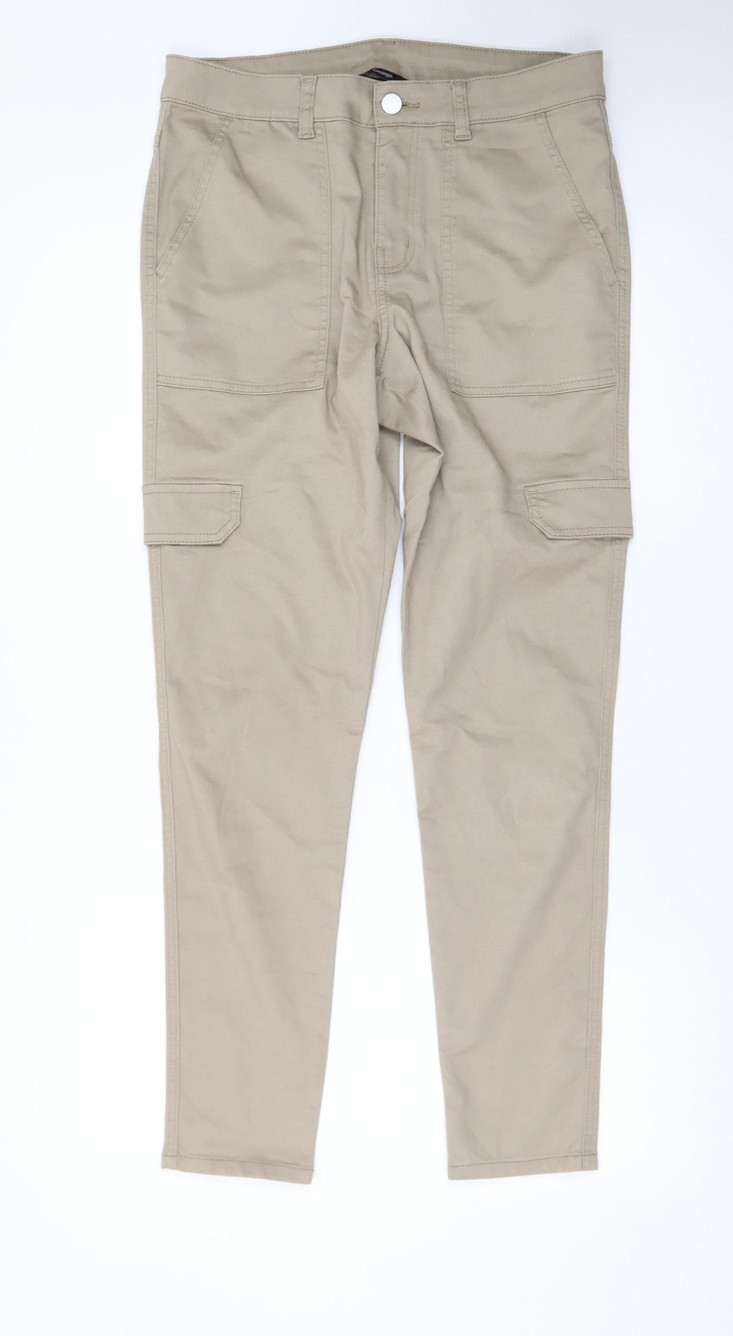 George Women Beige Cargo Trousers Size 12 Cotton Stretch