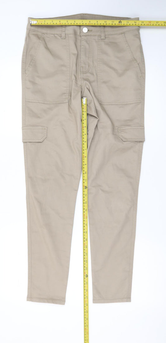 George Women Beige Cargo Trousers Size 12 Cotton Stretch