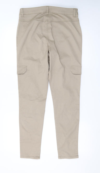 George Women Beige Cargo Trousers Size 12 Cotton Stretch