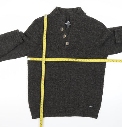 Threadbare Men's Grey Henley Wool Blend Jumper Size S