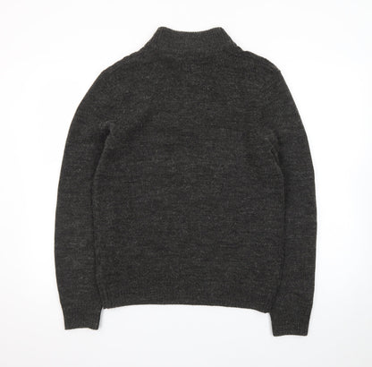 Threadbare Men's Grey Henley Wool Blend Jumper Size S