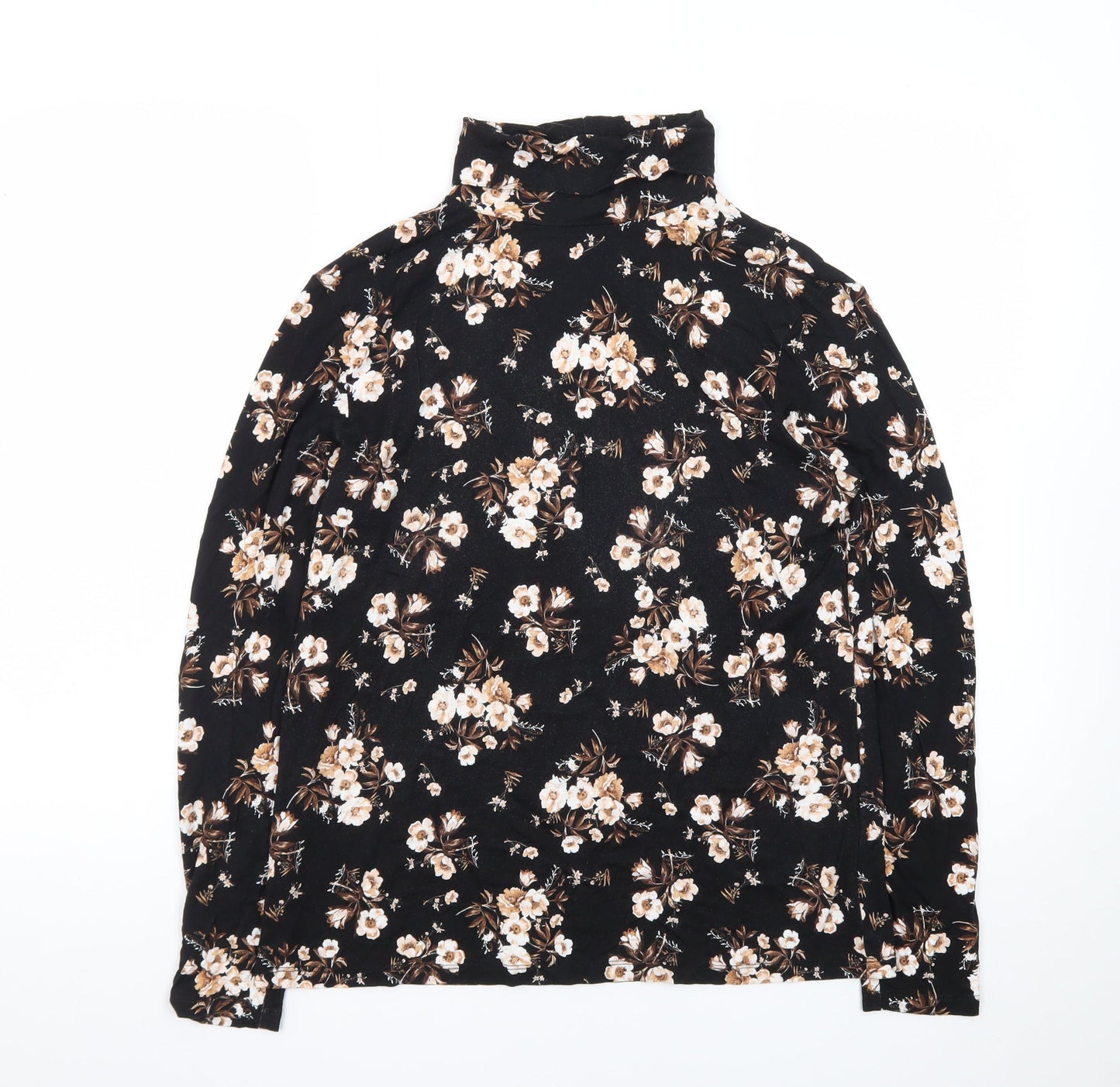 Dorothy Perkins Womens Black Floral Roll Neck Long Sleeve Top UK 16