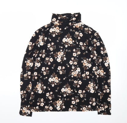 Dorothy Perkins Womens Black Floral Roll Neck Long Sleeve Top UK 16