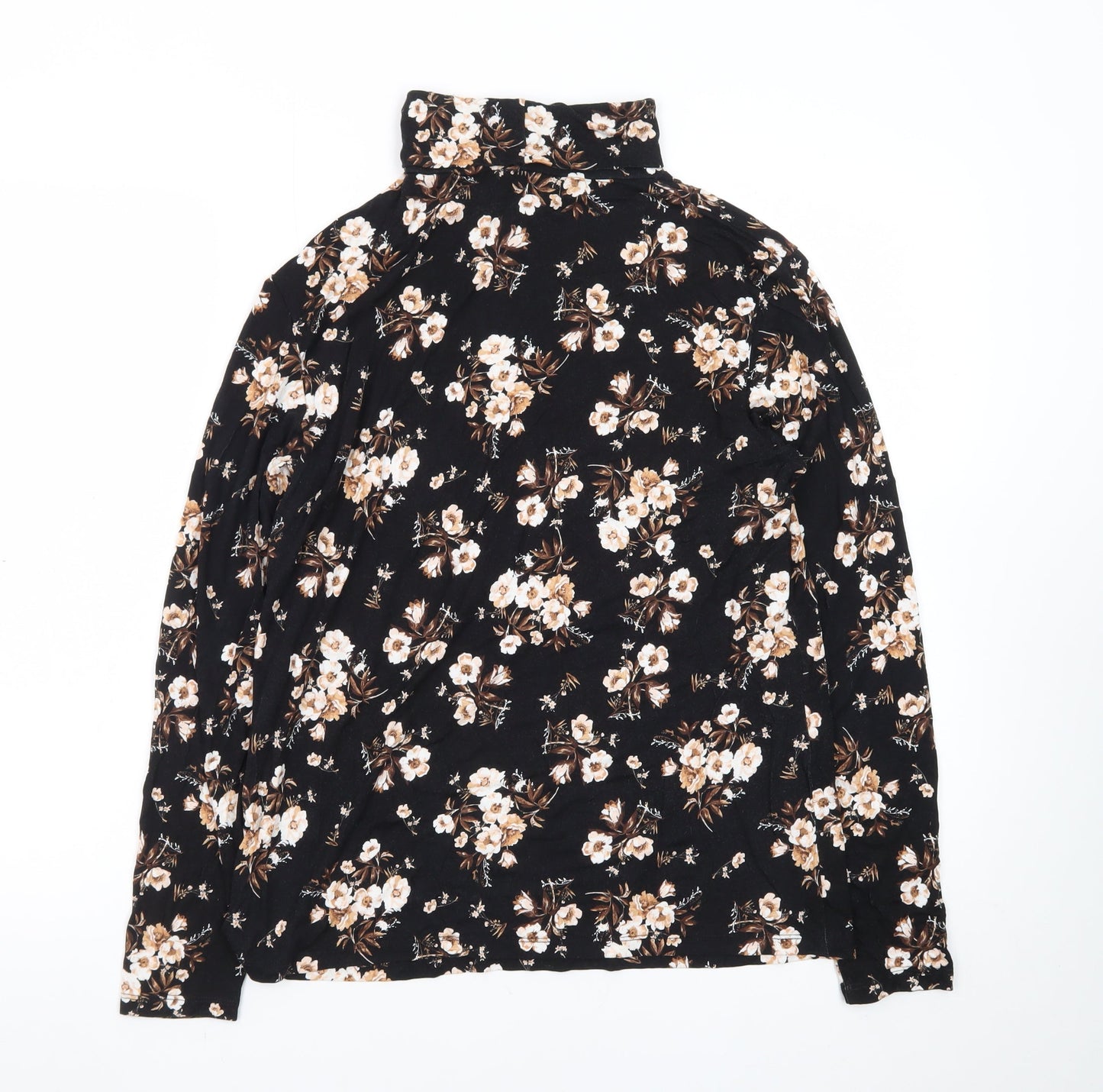 Dorothy Perkins Womens Black Floral Roll Neck Long Sleeve Top UK 16