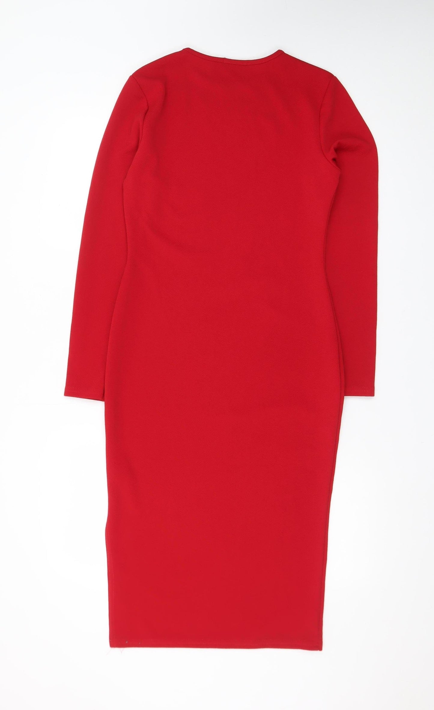 Boohoo Womens Red Bodycon Midi Dress Size 12 Long Sleeve