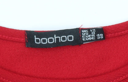 Boohoo Womens Red Bodycon Midi Dress Size 12 Long Sleeve