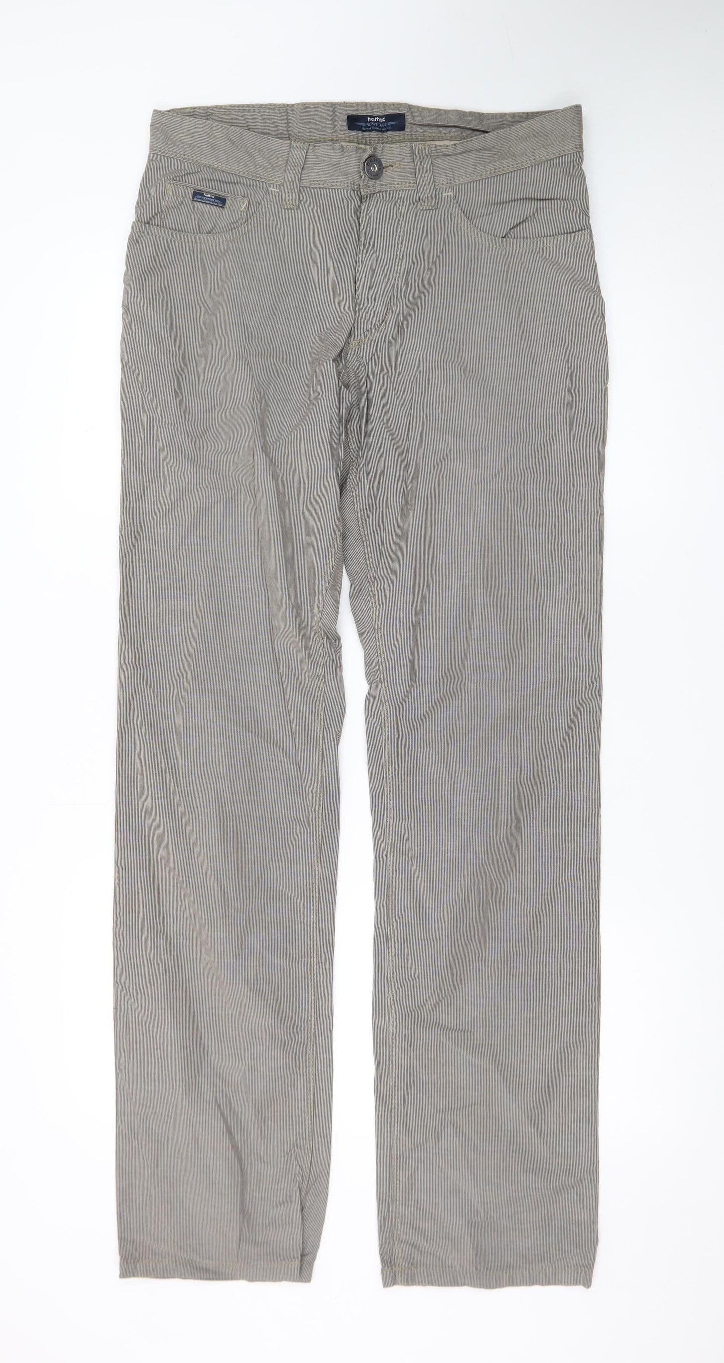 Hattric Men's Grey Striped Straight Jeans 32x34 Regular Fit