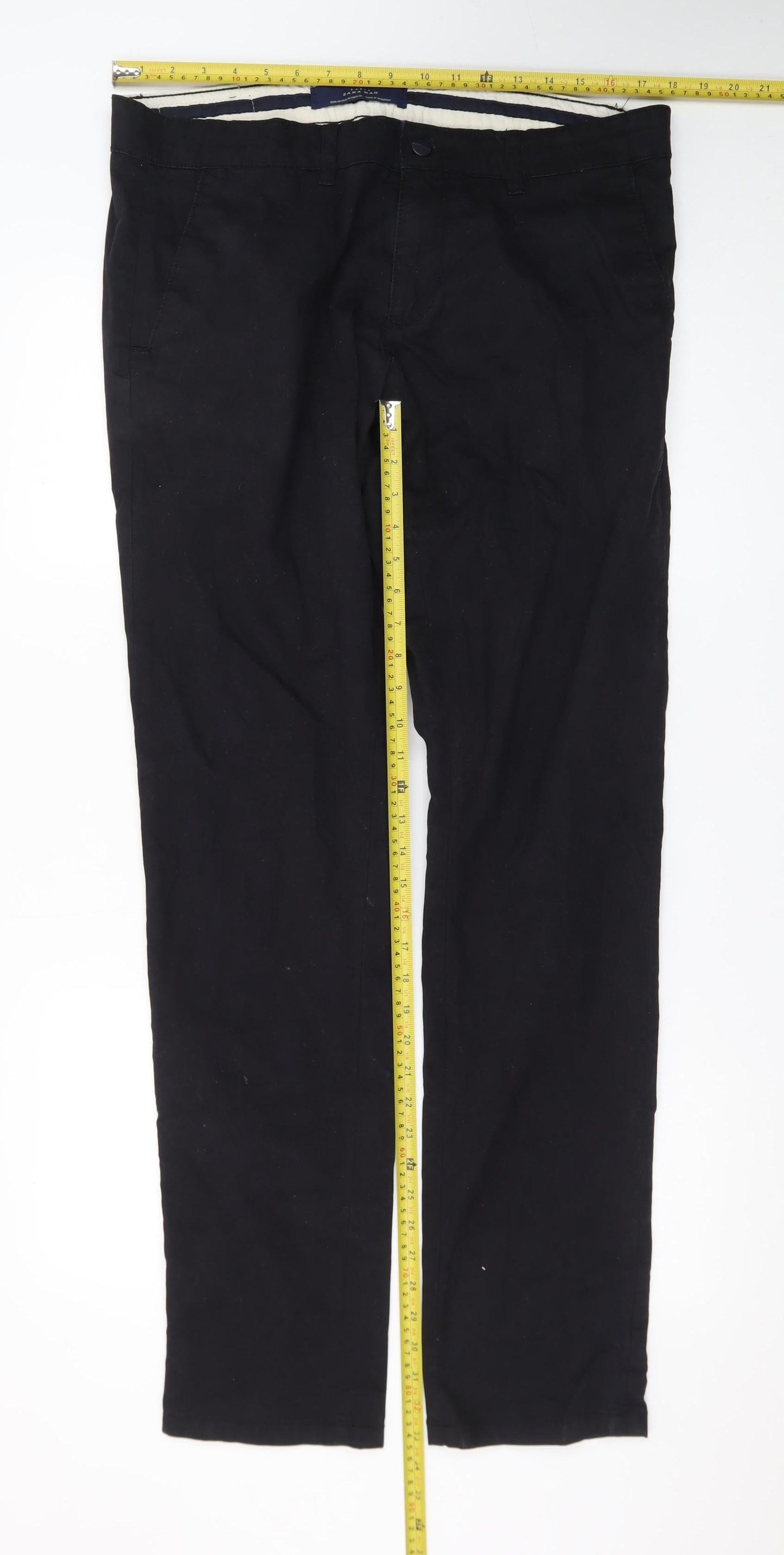 Zara Man Black Cotton Chino Trousers Mens 32 Regular Fit