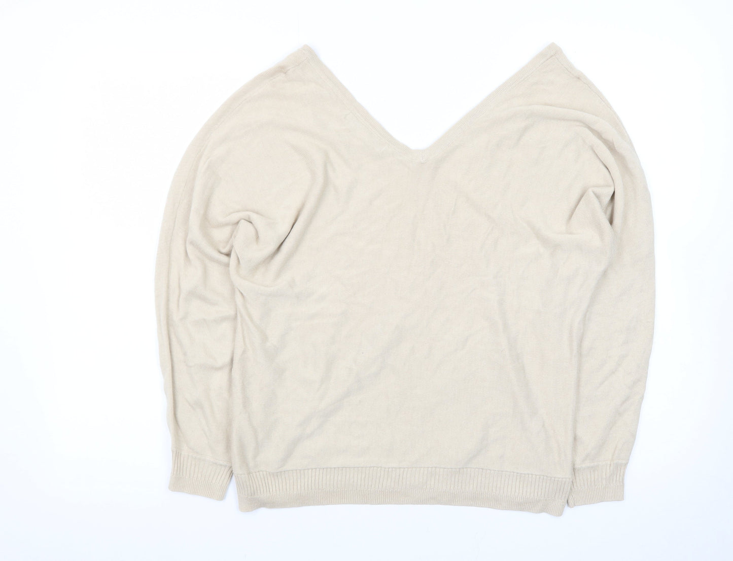 Next Womens Beige Sequin Star V-Neck Jumper Size 12