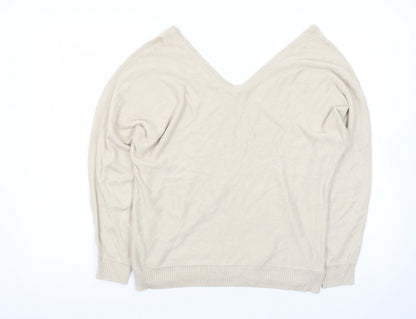 Next Womens Beige Sequin Star V-Neck Jumper Size 12