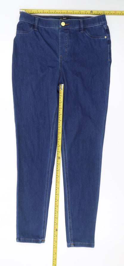 F&F Women Blue Skinny Jeans UK 12 Mid Rise Stretch Denim