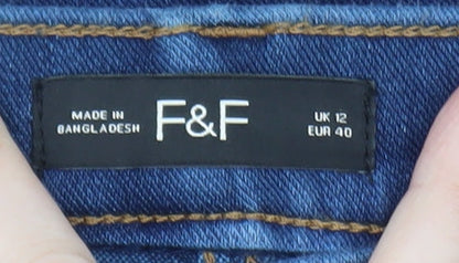 F&F Women Blue Skinny Jeans UK 12 Mid Rise Stretch Denim