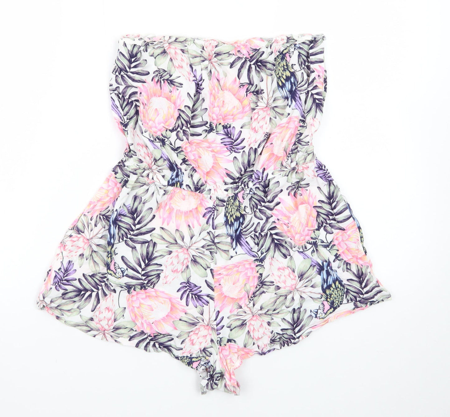 H&M Divided Womens Pink Floral Strapless Playsuit Size 10 Summer