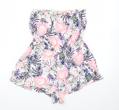 H&M Divided Womens Pink Floral Strapless Playsuit Size 10 Summer