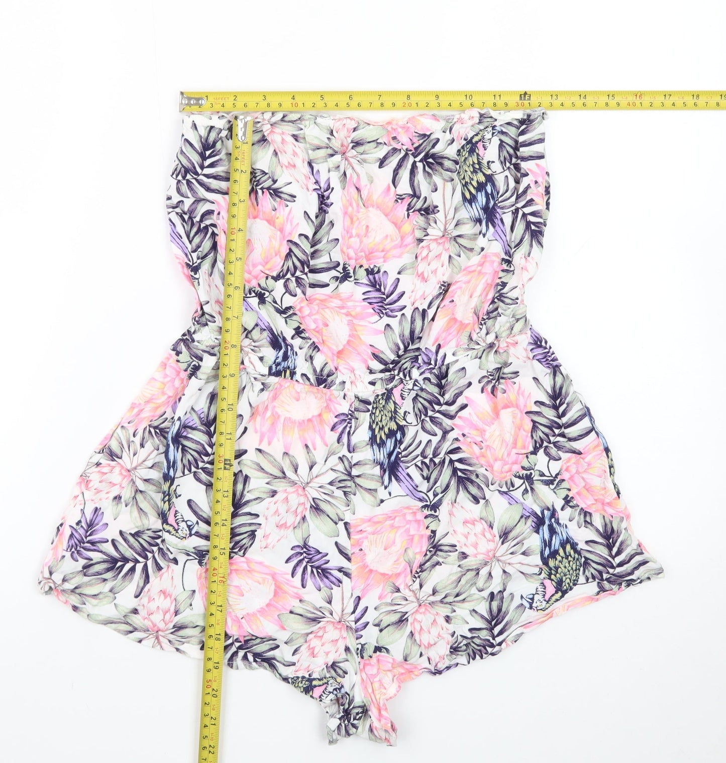 H&M Divided Womens Pink Floral Strapless Playsuit Size 10 Summer