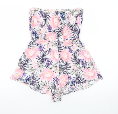 H&M Divided Womens Pink Floral Strapless Playsuit Size 10 Summer