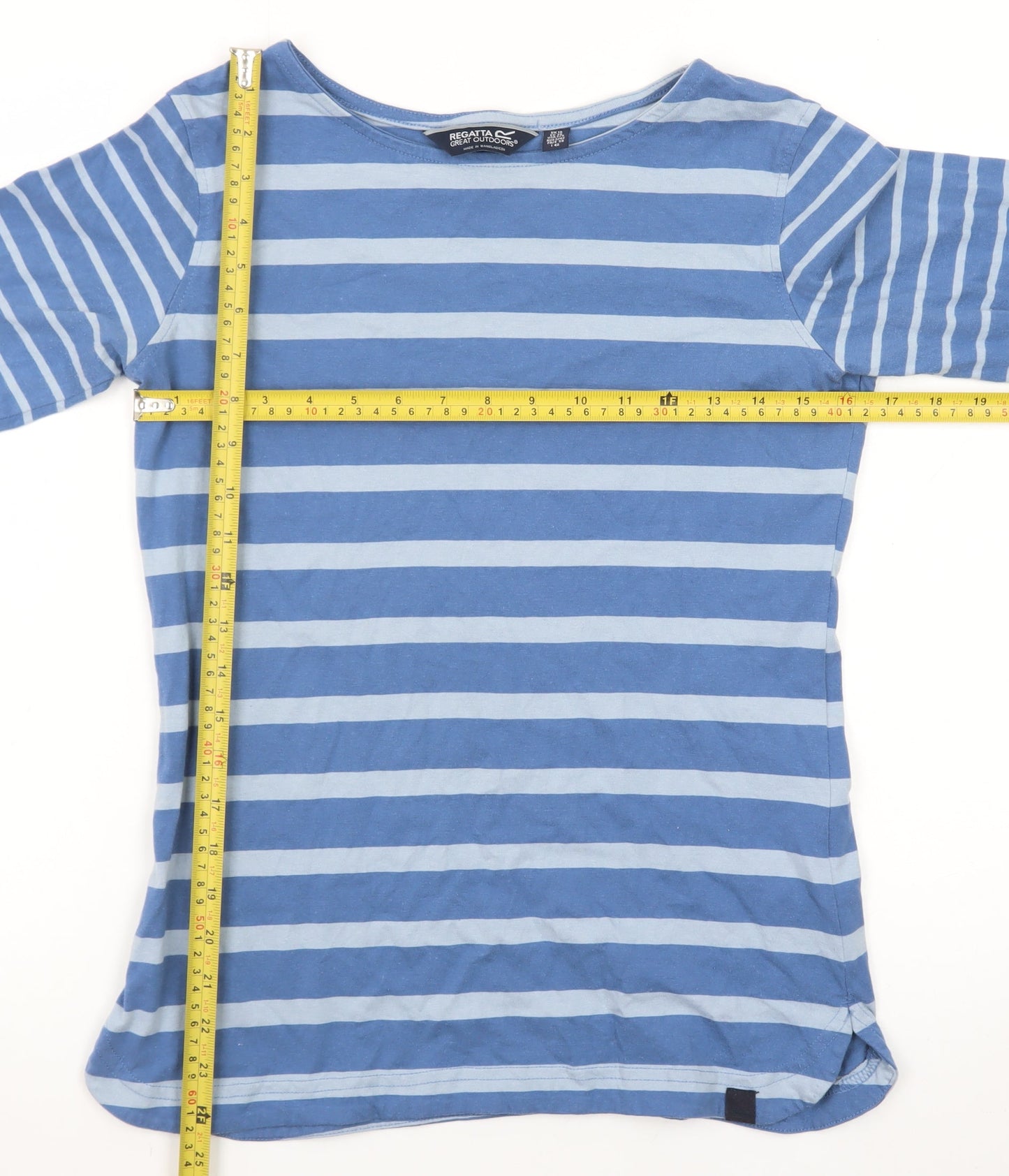 Regatta Women Blue Striped Long Sleeve Cotton Boat Neck Top Size 10
