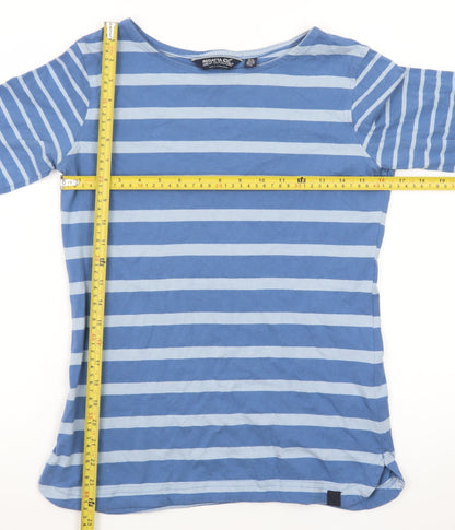 Regatta Women Blue Striped Long Sleeve Cotton Boat Neck Top Size 10