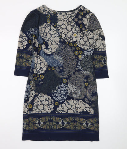 Apricot Women’s Blue Floral Shift Dress UK 10 3/4 Sleeve