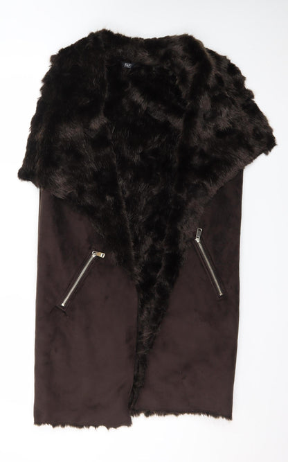 F&F Women’s Brown Faux Fur Lined Sleeveless Waistcoat Size 10