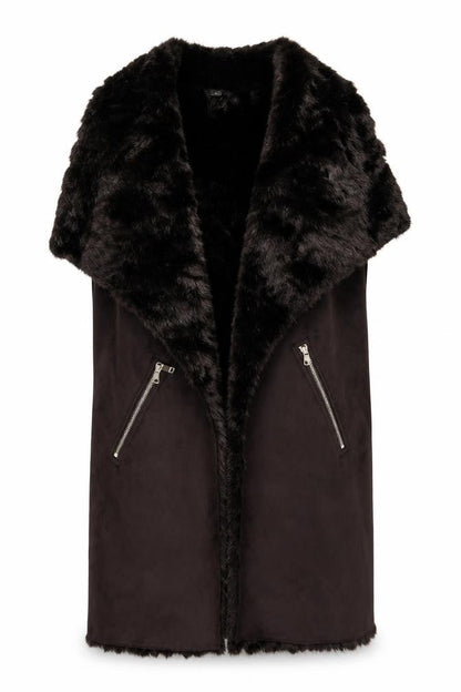 F&F Women’s Brown Faux Fur Lined Sleeveless Waistcoat Size 10