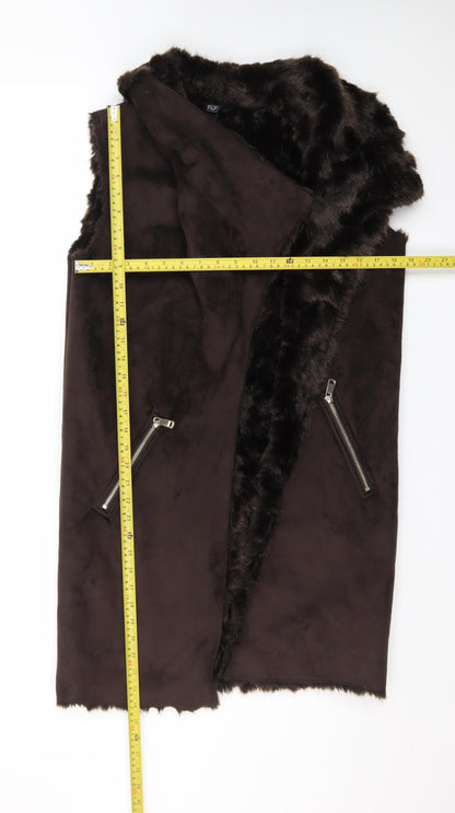 F&F Women’s Brown Faux Fur Lined Sleeveless Waistcoat Size 10