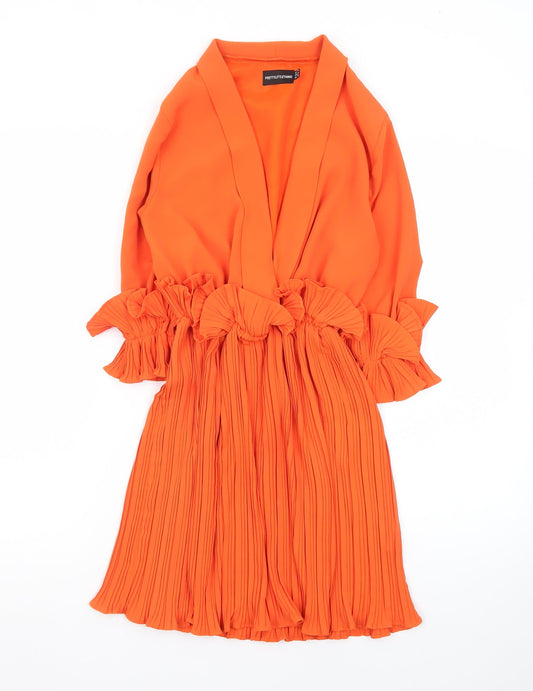 PrettyLittleThing Women’s Orange Wrap Ruffle Party Dress Size 4