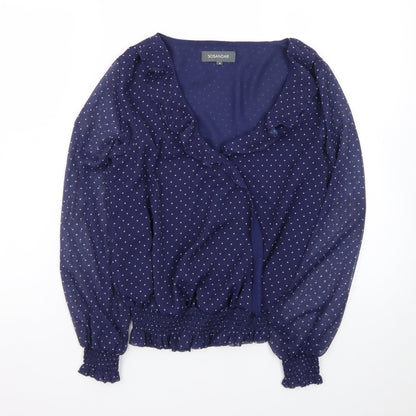 Sosandar Women's Blue Polka Dot Wrap Ruffle Blouse Size 8