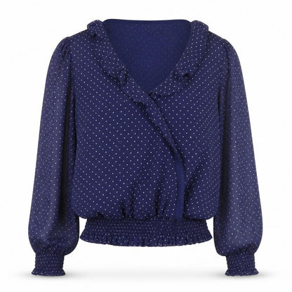 Sosandar Women's Blue Polka Dot Wrap Ruffle Blouse Size 8