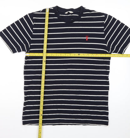 Next Men's Blue Striped Crew Neck Cotton Elastane T-Shirt Size L