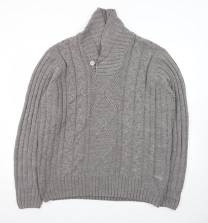 Lee Cooper Men's Grey 2XL Cable-Knit Shawl Collar Jumper