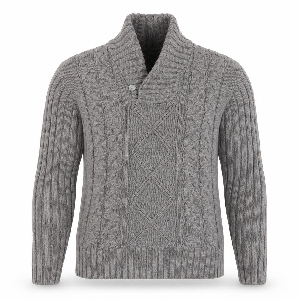 Lee Cooper Men's Grey 2XL Cable-Knit Shawl Collar Jumper
