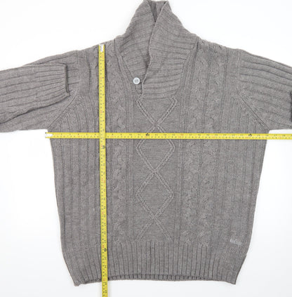 Lee Cooper Men's Grey 2XL Cable-Knit Shawl Collar Jumper