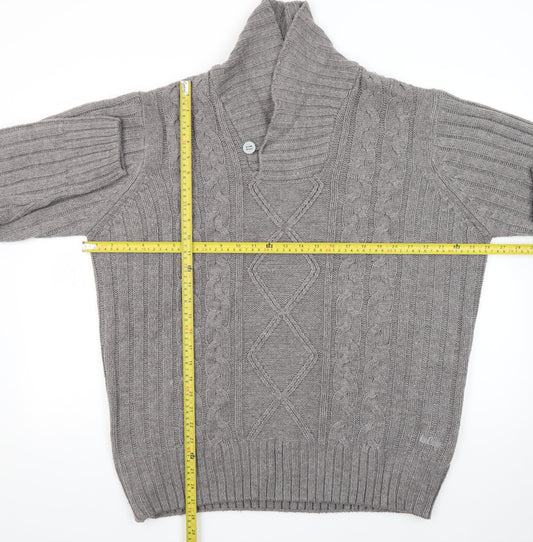Lee Cooper Men's Grey 2XL Cable-Knit Shawl Collar Jumper