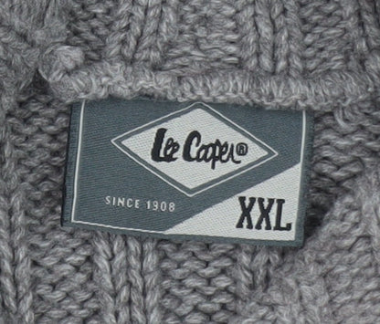 Lee Cooper Men's Grey 2XL Cable-Knit Shawl Collar Jumper